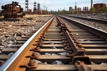 Fototapeta na wymiar Close Up of Train Track with Background Train