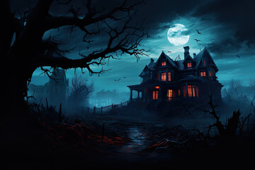 Fototapeta na wymiar Ghostly Mansion Spooky Photo Background