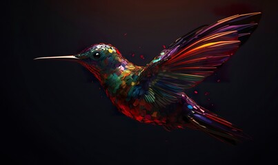 hummingbird logo with multiple colors flying through the air..