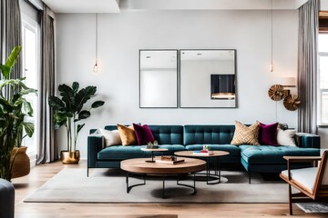 a nature-inspired living room with natural wood accents, indoor plants