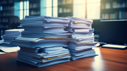 Pile of unfinished documents on office desk, Stack of business paper.