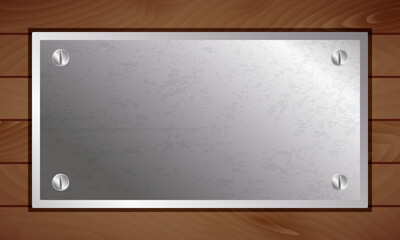 silver blank board. metal plate on a wooden frame.