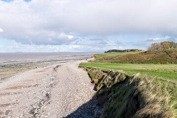 View across  the beach at Kilve towards Hinkley Point and the power station