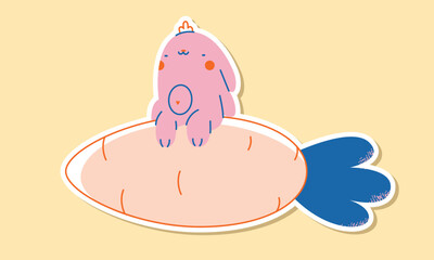 Cute kawaii pink rabbit sticker kid graphic