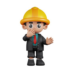 3d Character Engineer Surprised Pose. 3d render isolated on transparent backdrop.