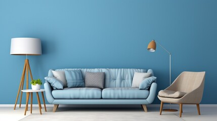 modern living room with beautiful blue sofa generated by AI