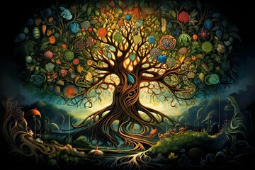 The tree of life symbolizing wealth and abundance of life. Generative AI - obrazy, fototapety, plakaty