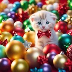 Scottish Fold Kitten Amongst Christmas Ornaments