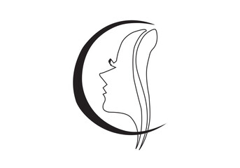 A woman face side view line art on white background. Vector illustration.