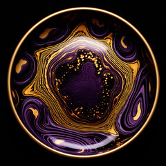 Piatto colorato visto dall'alto. Oro e porpora. Ai generated.