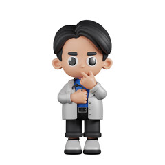 3d Character Doctor Curious Pose Pose. 3d render isolated on transparent backdrop.