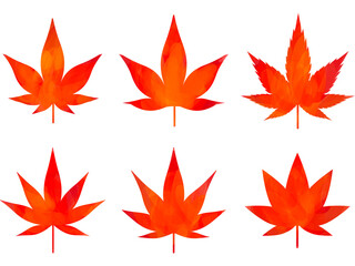 形の違う紅葉した葉のイラスト素材セット