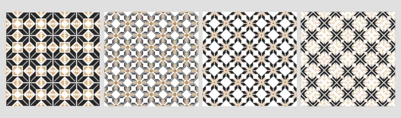 Papier Peint photo autocollant Style bohème Set of ethnic seamless patterns. Geometric abstract two-color patterns Ethnic motifs. Print, textile, background, vector