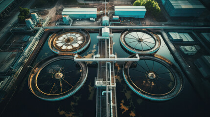 Obraz premium aerial view of sewage treatment plant in wroclaw city in Poland