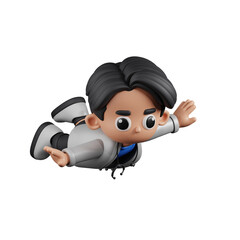 3d Character Doctor Flying Pose. 3d render isolated on transparent backdrop.