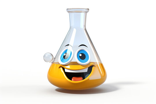 3D Dabbing cartoon chemical conical erlenmeyer flask mascot on white background