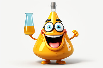 3D Dabbing cartoon chemical conical erlenmeyer flask mascot on white background