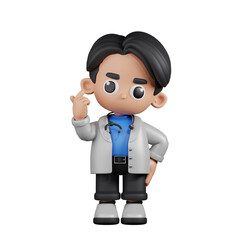 3d Character Doctor Giving Mini Love Pose. 3d render isolated on transparent backdrop.