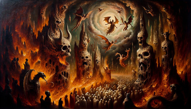 Infernal Descent into the Abyss of Hell: Journeying into Hades' Dark Domain, where Satan Reigns, Demons & the Devil Lurk, and Tormented Souls Suffer Eternal Damnation in Perpetual Agony.