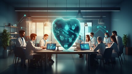 Illustration of Healthcare Cybersecurity Training, cybersecurity training and awareness programs to reduce the risk of data breaches - obrazy, fototapety, plakaty