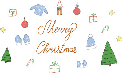 Doodle on а Christmas theme with caption Marry Christmas.