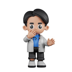 3d Character Doctor Surprised Pose. 3d render isolated on transparent backdrop.