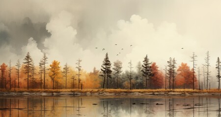 Fall on Canvas: Artistic Depiction of Autumn Scenery
