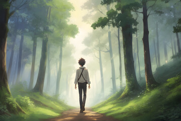 anime boy in the forest AI Generated