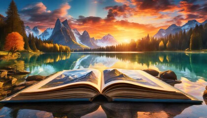 Libro abierto con paisaje bonito