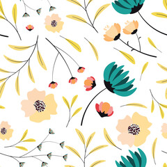 Abstract flat hand draw floral pattern background.