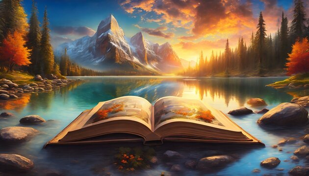 Libro abierto en bonito paisaje 