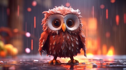 a cute owl as a main charakter in an environmental.Generative AI