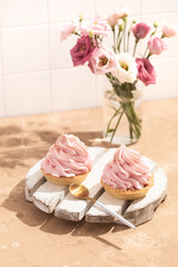 cake with protein cream, romantic dessert