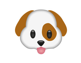 The isolated white and brown cartoon styled face of dog icon with tongue hanging out