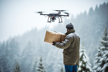 Drone delivery of orders to tourists in the winter forest