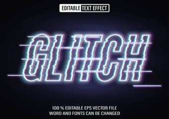 Editable glitch neon text effect 3d style template