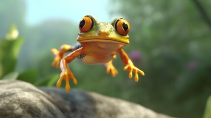 A flying frog cartoon style.Generative AI - obrazy, fototapety, plakaty