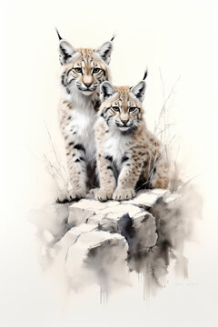 Lynxes wildcat watercolor sketch hand drawn style on white background (1)