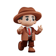 3d Character Detective Feeling Happy Pose. 3d render isolated on transparent backdrop.