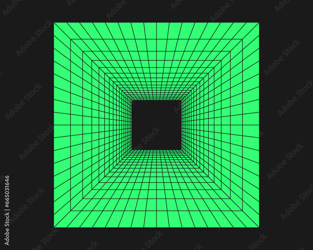 Aufkleber cyber grid, retro punk perspective rectangular tunnel. grid geometry tunnel, y2k element style on bl
