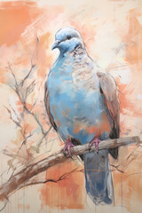 sketch of a Dove or pigeon with watercolor hand drawn style