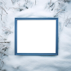 Snow forest and photo frame (center cutout), generative AI
