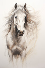 sketch of a horse with watercolor hand drawn style
