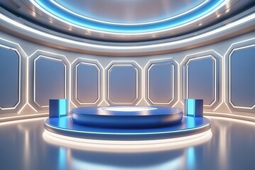 Obraz premium 3d rendering illustration futuristic podium stage for premium product business display creative product.AI generated