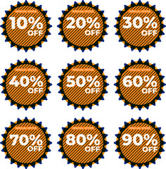 SET SALE BADGE TEMPLATE FLAT COLOR DESIGN. OFFER WITH DIFFERENT DISCOUNT PROMOTION.MODERN DESIGN VECTOR FOR YOUR BUSINESS