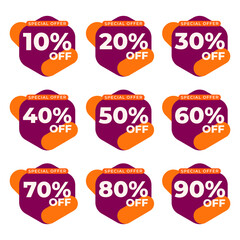 SET SALE BADGE TEMPLATE FLAT COLOR DESIGN. OFFER WITH DIFFERENT DISCOUNT PROMOTION.MODERN DESIGN VECTOR FOR YOUR BUSINESS