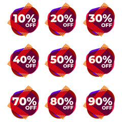 SET SALE BADGE TEMPLATE FLAT COLOR DESIGN. OFFER WITH DIFFERENT DISCOUNT PROMOTION.MODERN DESIGN VECTOR FOR YOUR BUSINESS
