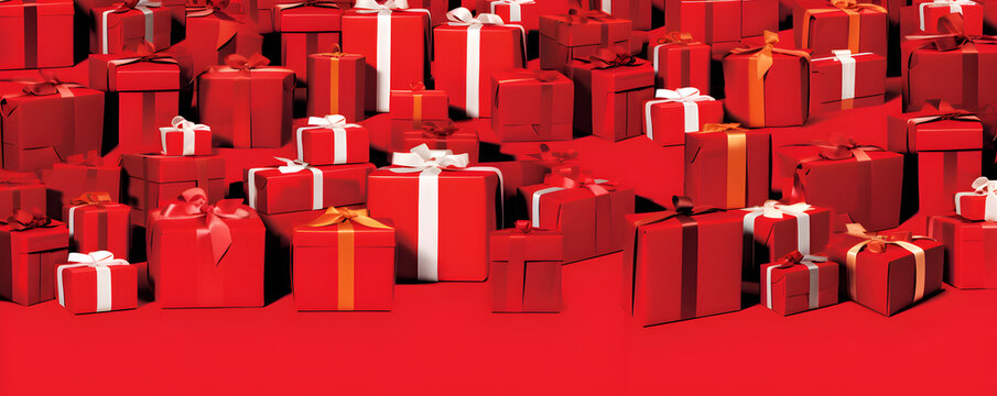 illustration sur le th&egrave;me de No&euml;l, tons rouges, paquets cadeaux