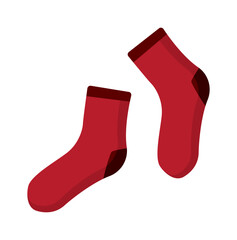 socks pair. cotton wool foot clothes, red socks. vector cartoon cozy warm socks.
