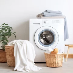 Foto op Plexiglas Washing machine and laundry basket, laundry room © kheat